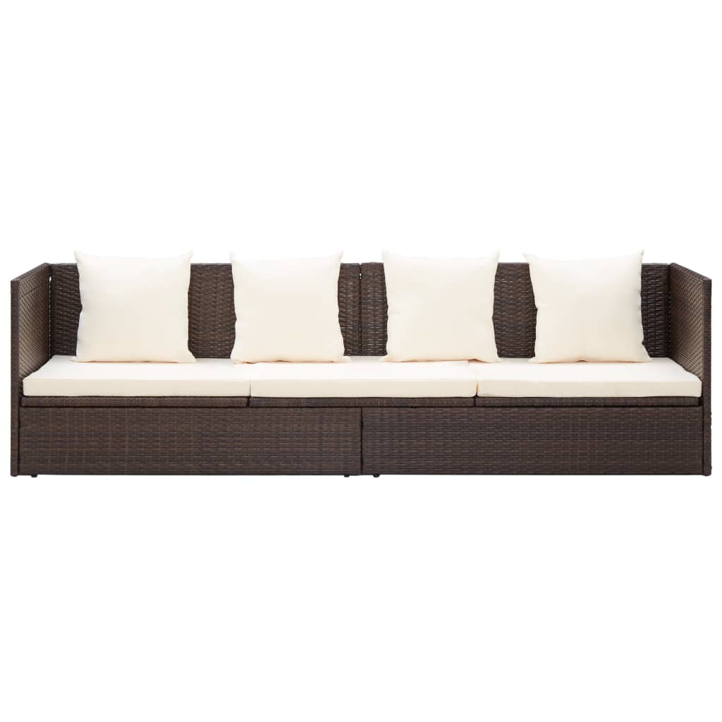 vidaXL Garden Bed with Cushion & Pillows Poly Rattan Black