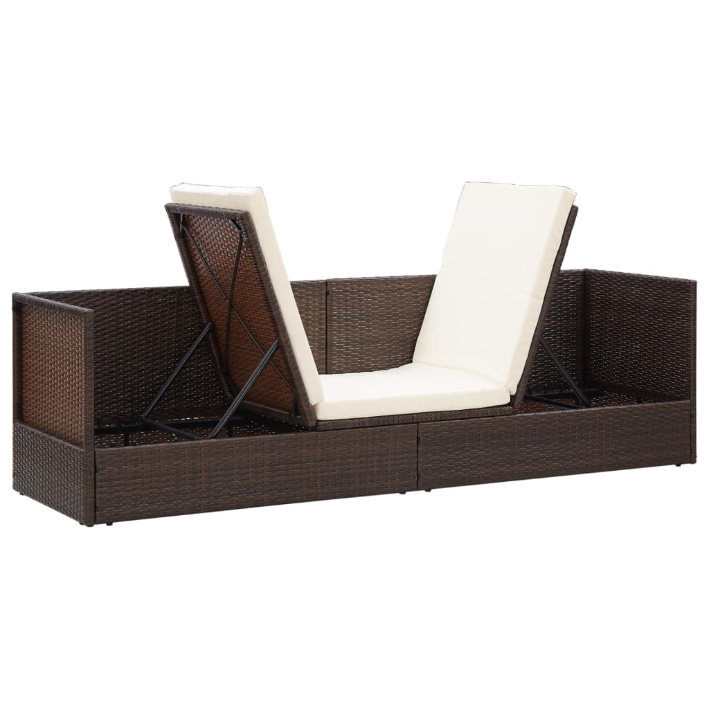vidaXL Garden Bed with Cushion & Pillows Poly Rattan Black