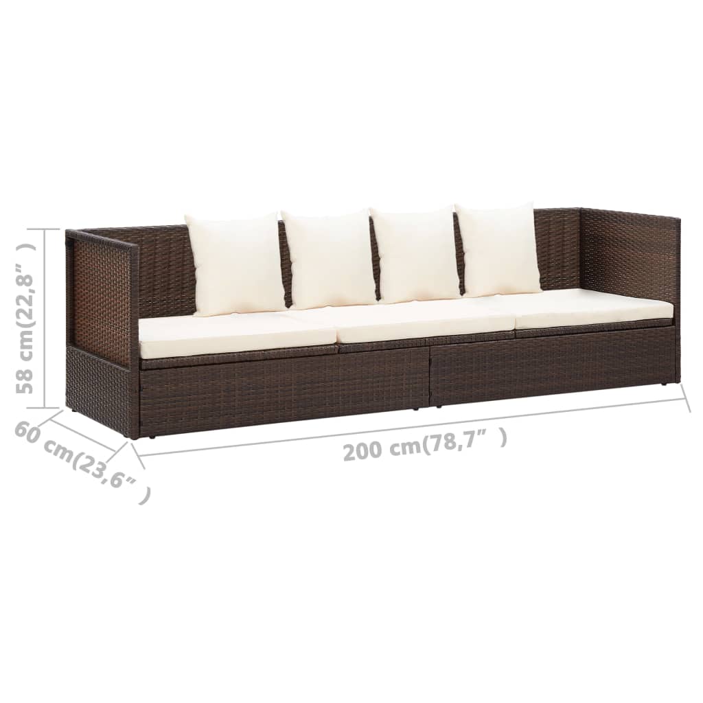 vidaXL Garden Bed with Cushion & Pillows Poly Rattan Black