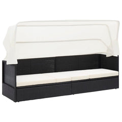 vidaXL Garden Sofa with Canopy Black Poly Rattan