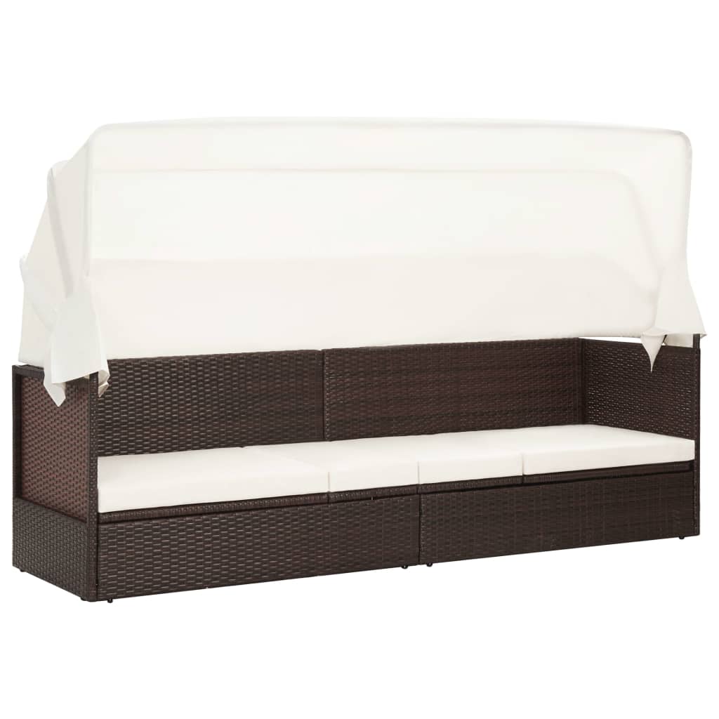 vidaXL Garden Sofa with Canopy Black Poly Rattan