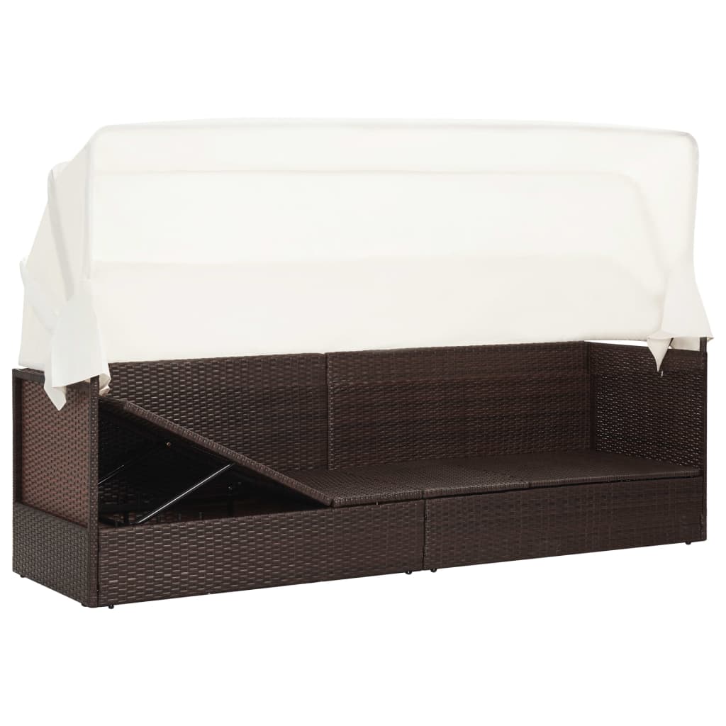 vidaXL Garden Sofa with Canopy Black Poly Rattan