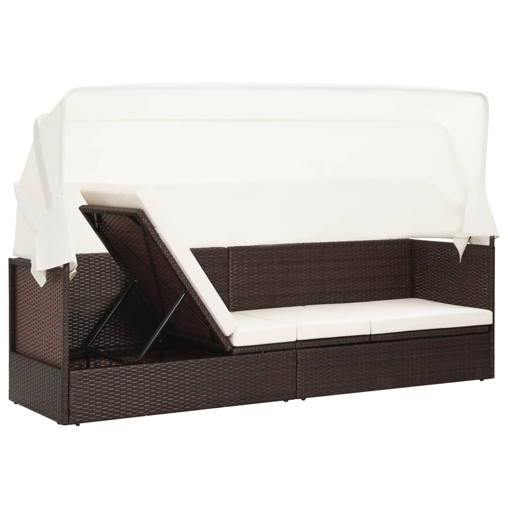 vidaXL Garden Sofa with Canopy Black Poly Rattan