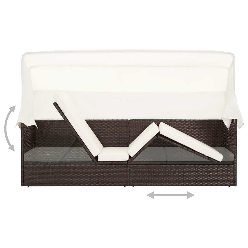 vidaXL Garden Sofa with Canopy Black Poly Rattan