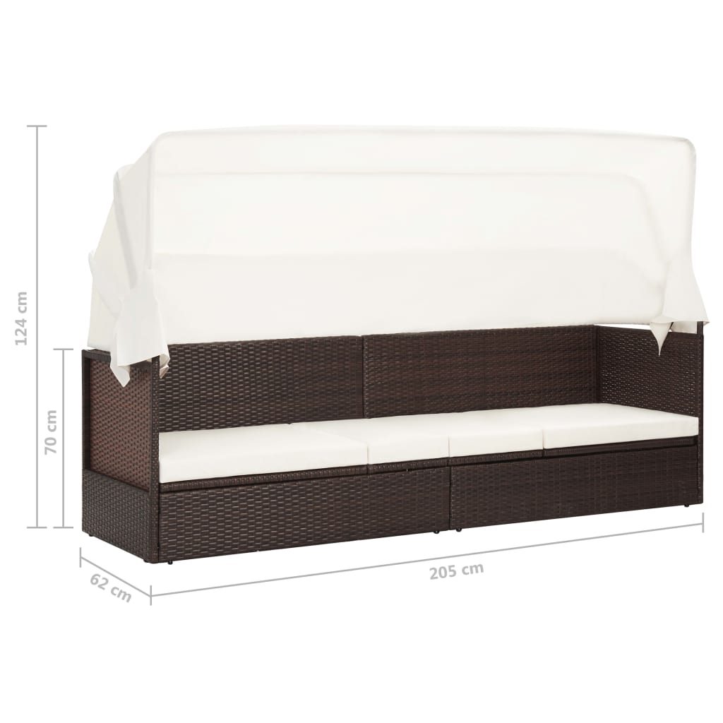vidaXL Garden Sofa with Canopy Black Poly Rattan
