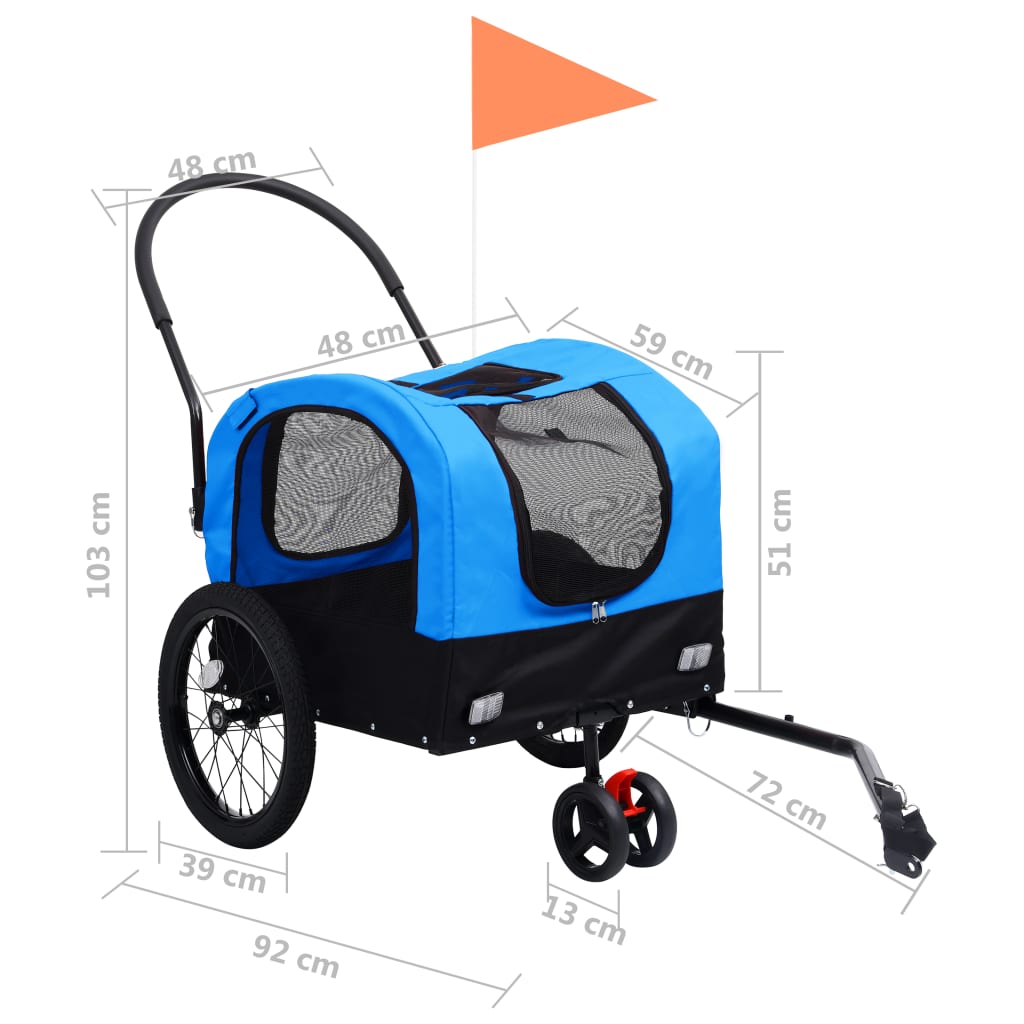 vidaXL 2-in-1 Pet Bike Trailer & Jogging Stroller Blue and Black