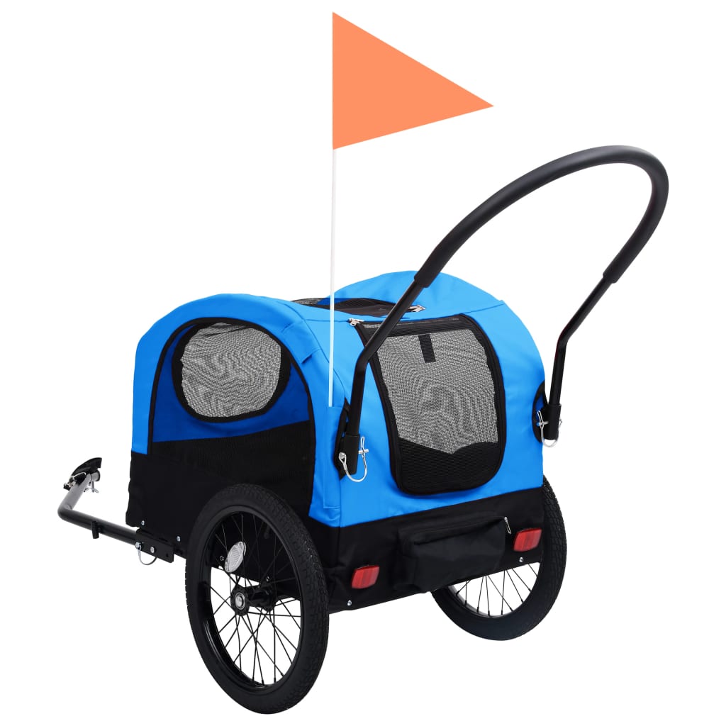 vidaXL 2-in-1 Pet Bike Trailer & Jogging Stroller Blue and Black