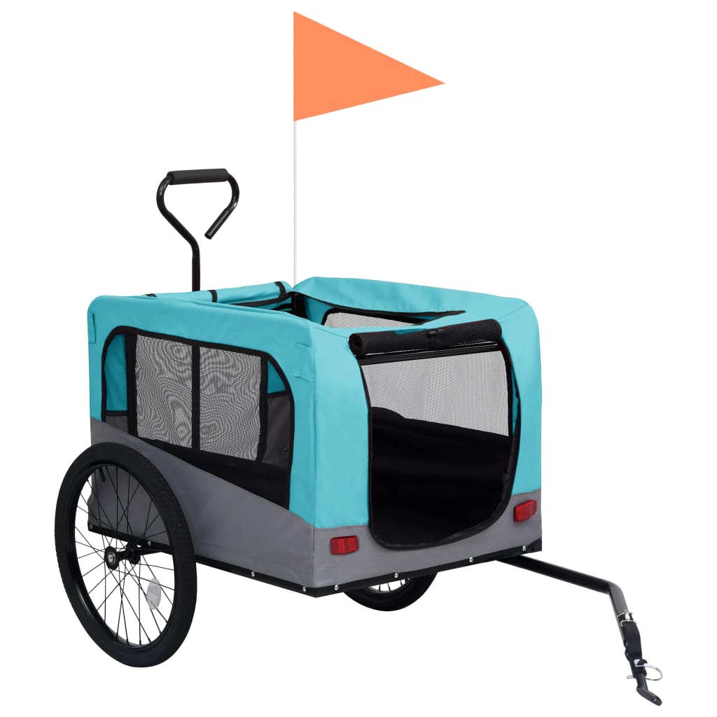 vidaXL 2-in-1 Pet Bike Trailer & Jogging Stroller Blue and Grey