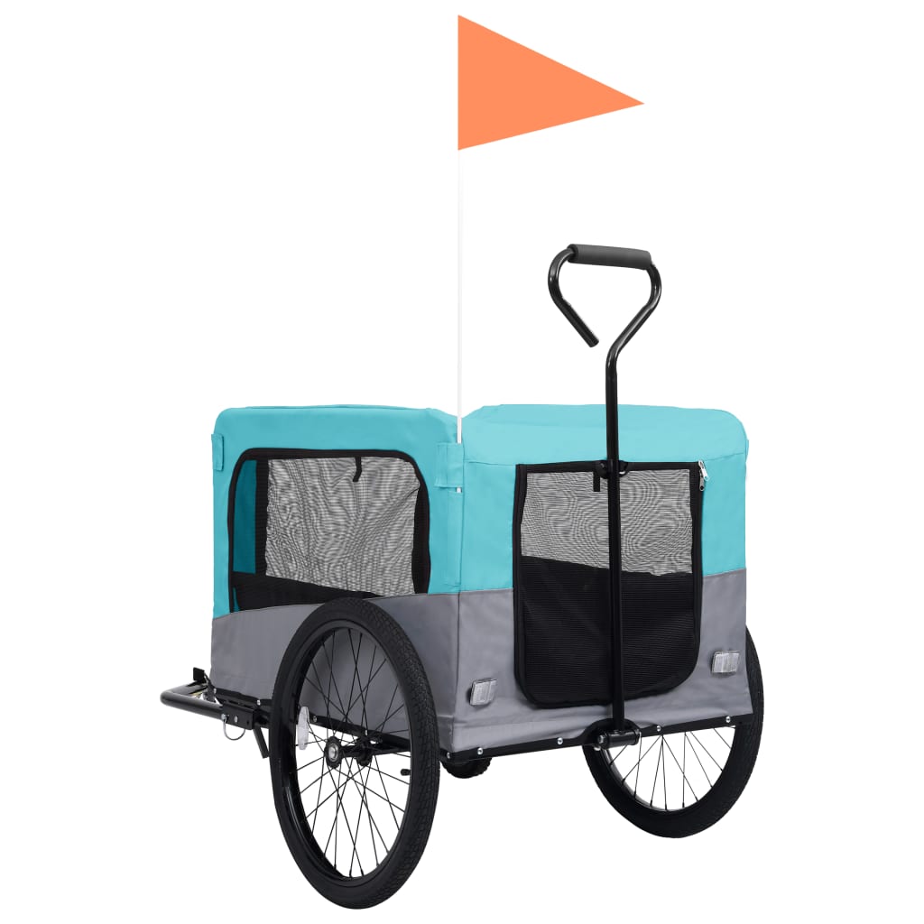 vidaXL 2-in-1 Pet Bike Trailer & Jogging Stroller Blue and Grey