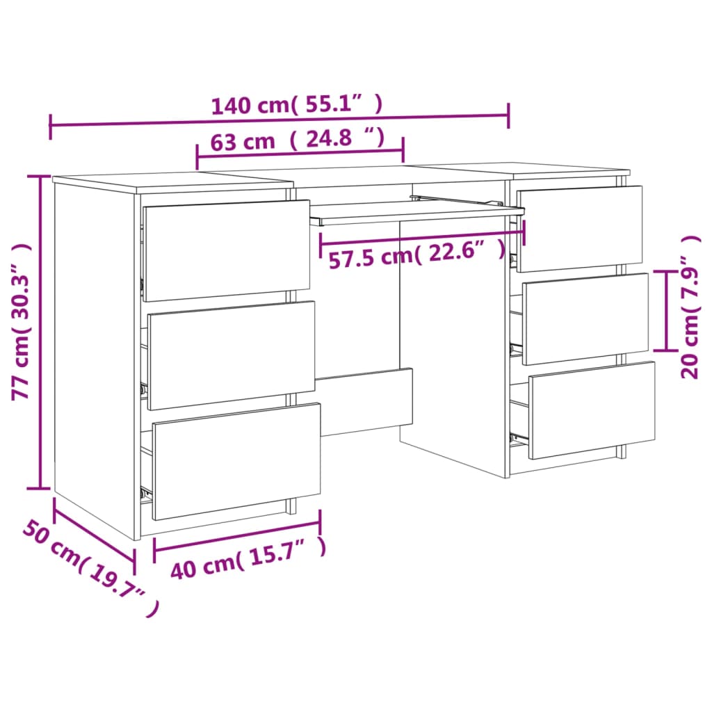 vidaXL Writing Desk Black 140x50x77 cm Engineered Wood