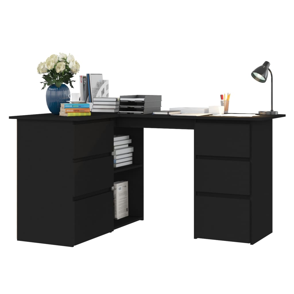 vidaXL Corner Desk Black 145x100x76 cm Engineered Wood