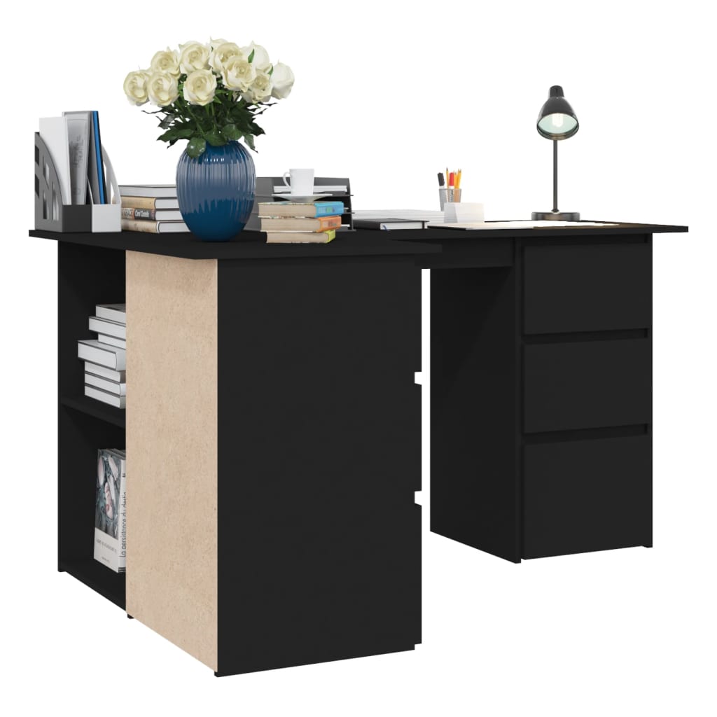 vidaXL Corner Desk Black 145x100x76 cm Engineered Wood