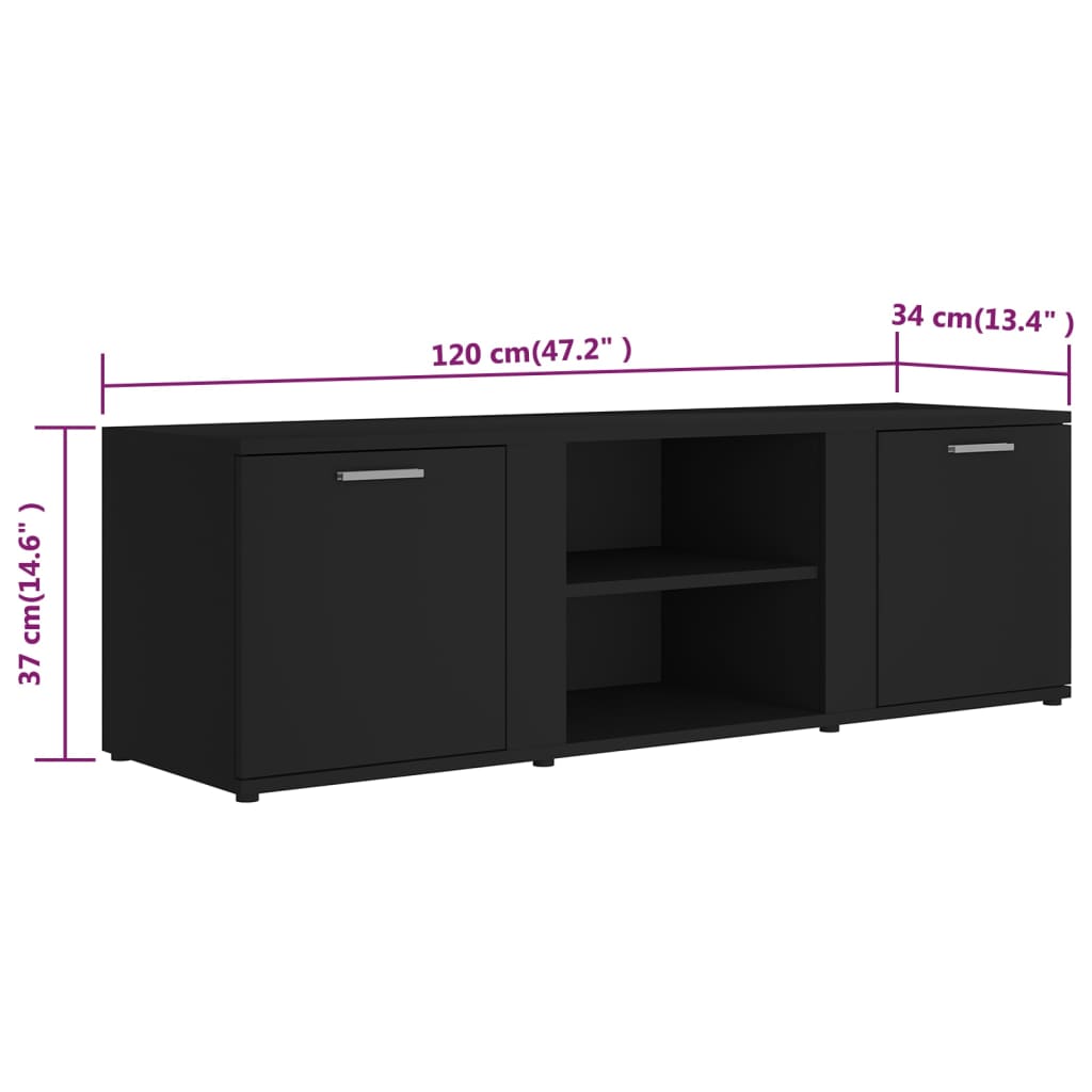 vidaXL TV Cabinet Black 120x34x37 cm Engineered Wood