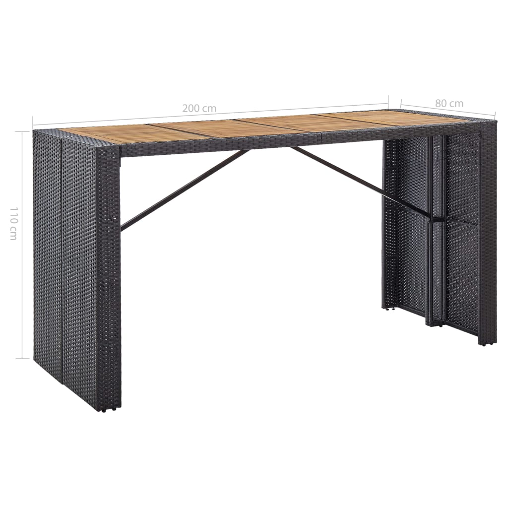 vidaXL 9 Piece Outdoor Bar Set Poly Rattan and Wood Acacia Black