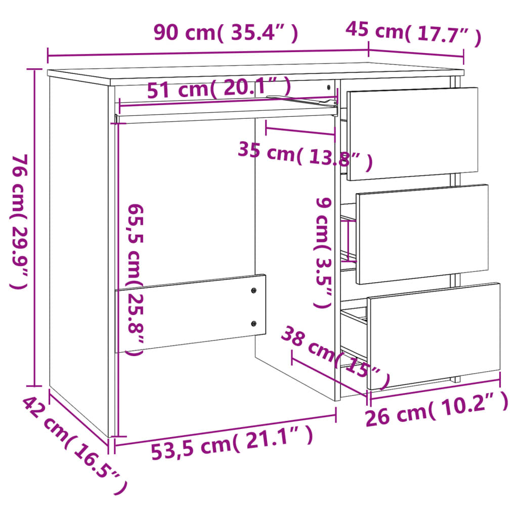 Desk  90x45x76 cm Engineered Wood