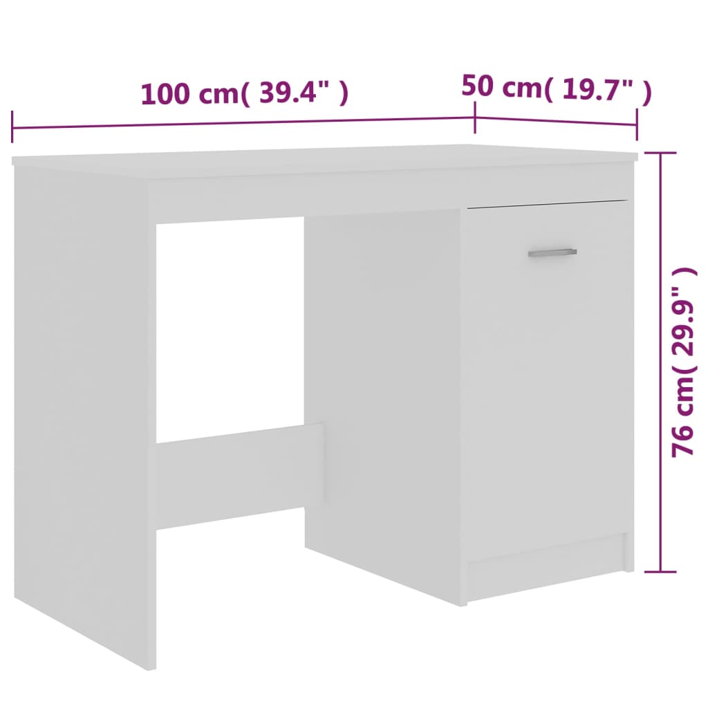 vidaXL Desk White 100x50x76 cm Engineered Wood