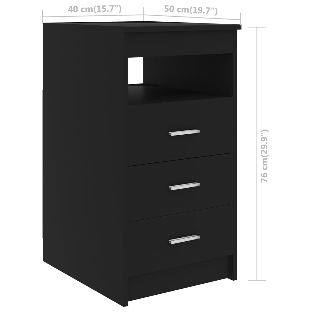 vidaXL Drawer Cabinet Black 40x50x76 cm Engineered Wood