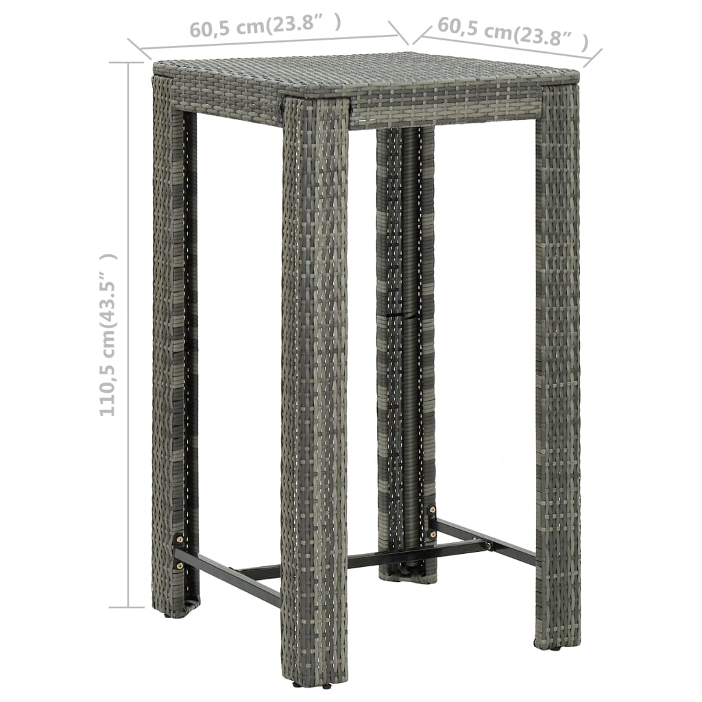 vidaXL Garden Bar Table Black 60.5x60.5x110.5 cm Poly Rattan