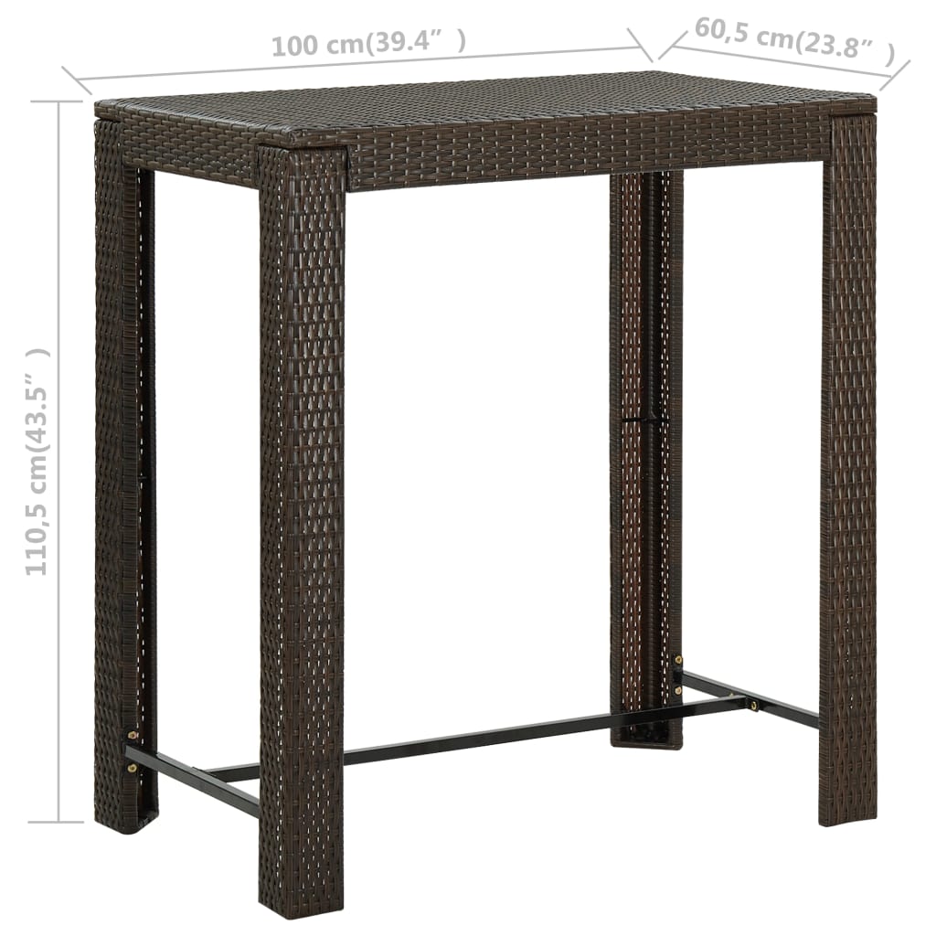 vidaXL Garden Bar Table Black 100x60.5x110.5 cm Poly Rattan