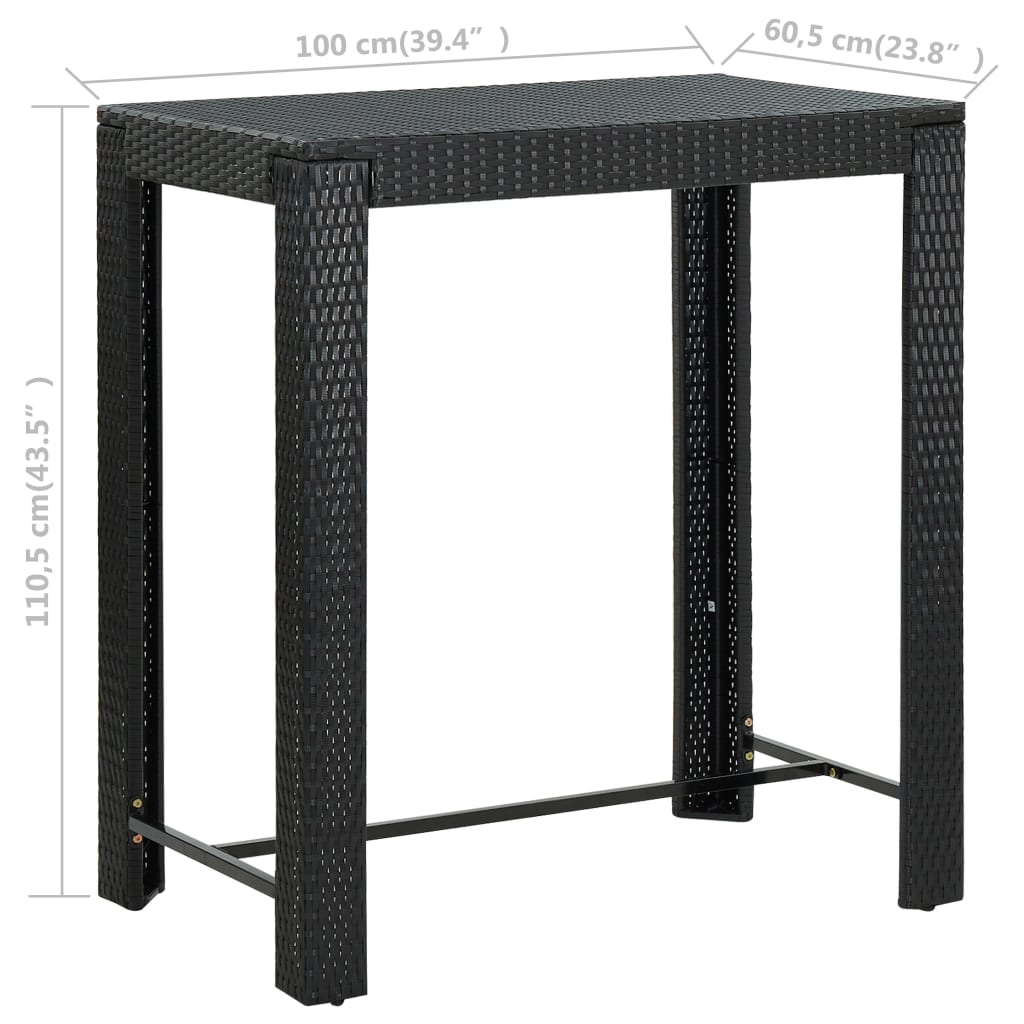 vidaXL Garden Bar Table Black 100x60.5x110.5 cm Poly Rattan