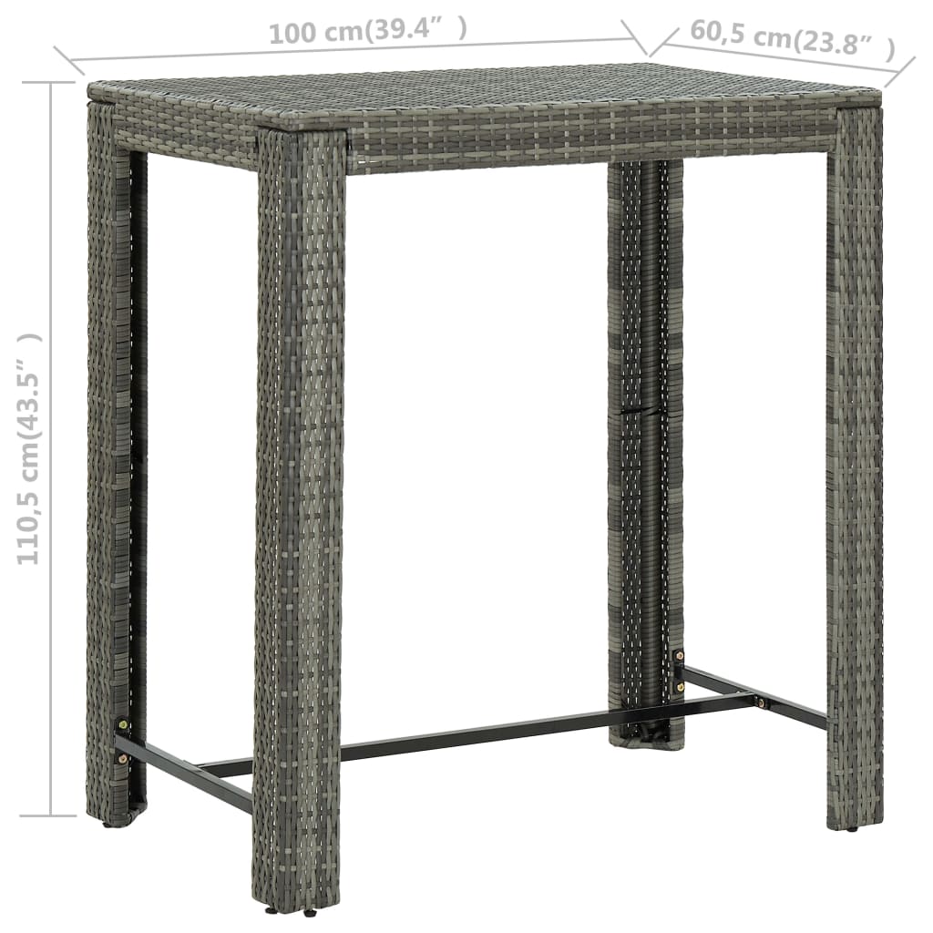 vidaXL Garden Bar Table Black 100x60.5x110.5 cm Poly Rattan