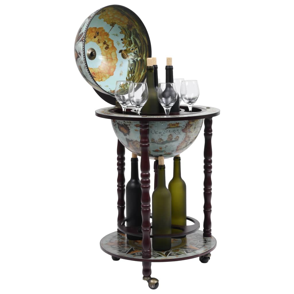 vidaXL Globe Bar Wine Stand Eucalyptus Wood Blue