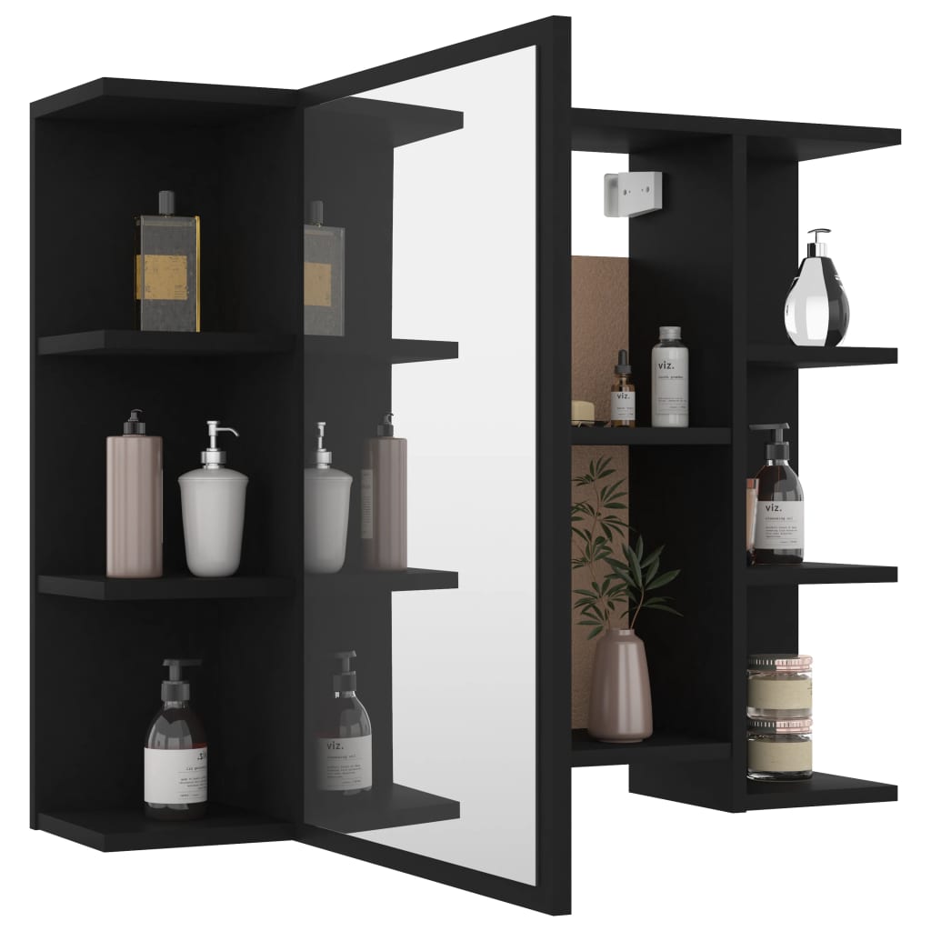 vidaXL Bathroom Mirror Cabinet Black 80x20.5x64 cm Engineered Wood