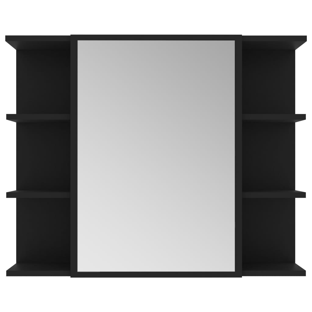 vidaXL Bathroom Mirror Cabinet Black 80x20.5x64 cm Engineered Wood