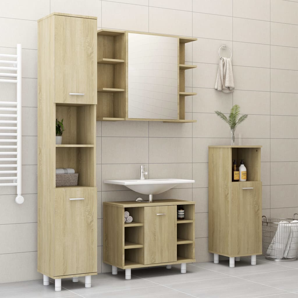 vidaXL Bathroom Mirror Cabinet Black 80x20.5x64 cm Engineered Wood