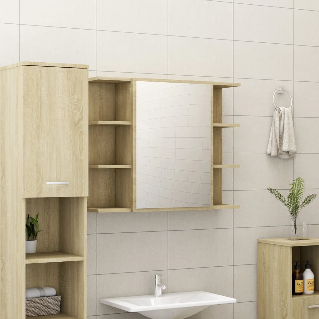 vidaXL Bathroom Mirror Cabinet Black 80x20.5x64 cm Engineered Wood