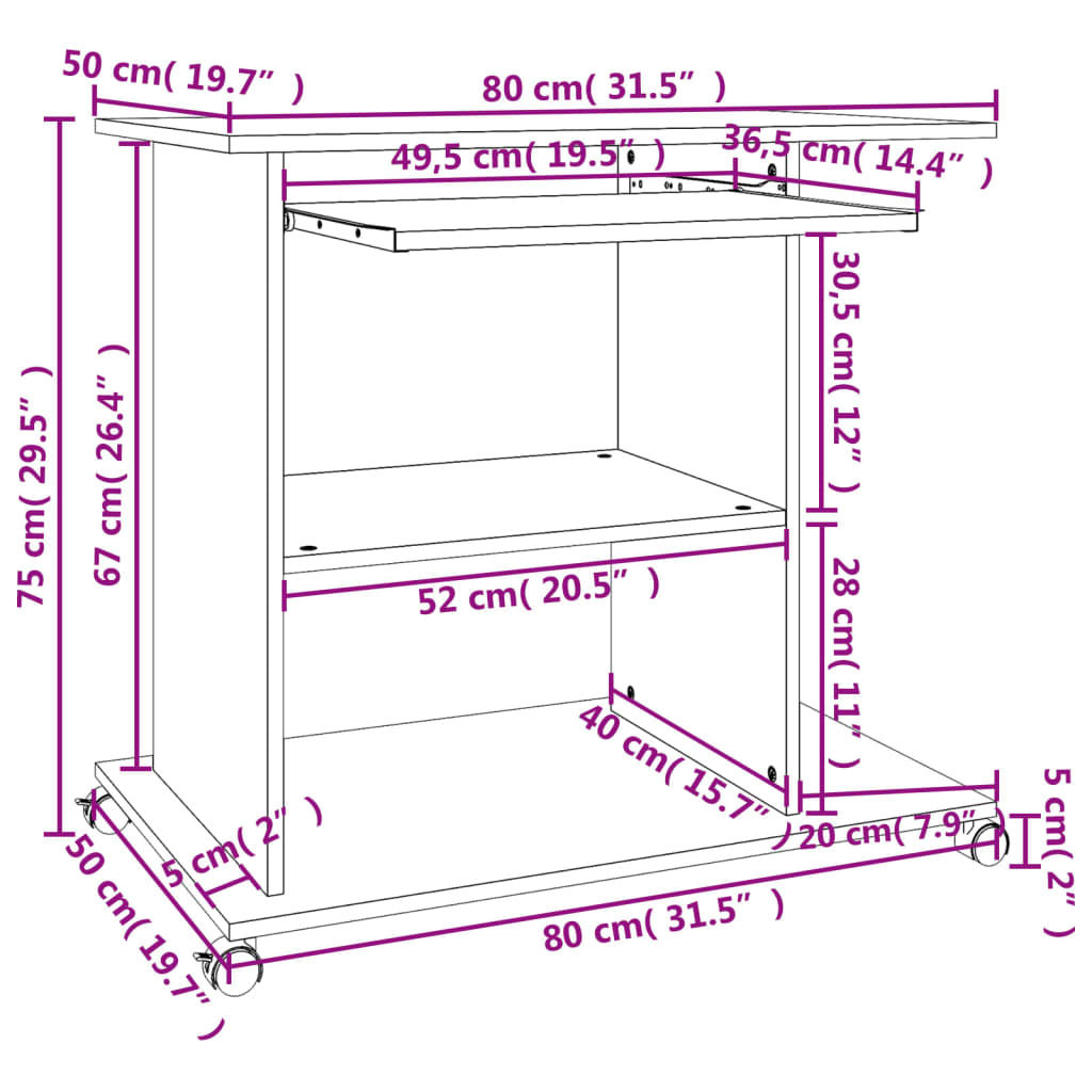 vidaXL Computer Desk Black 80x50x75 cm Engineered Wood