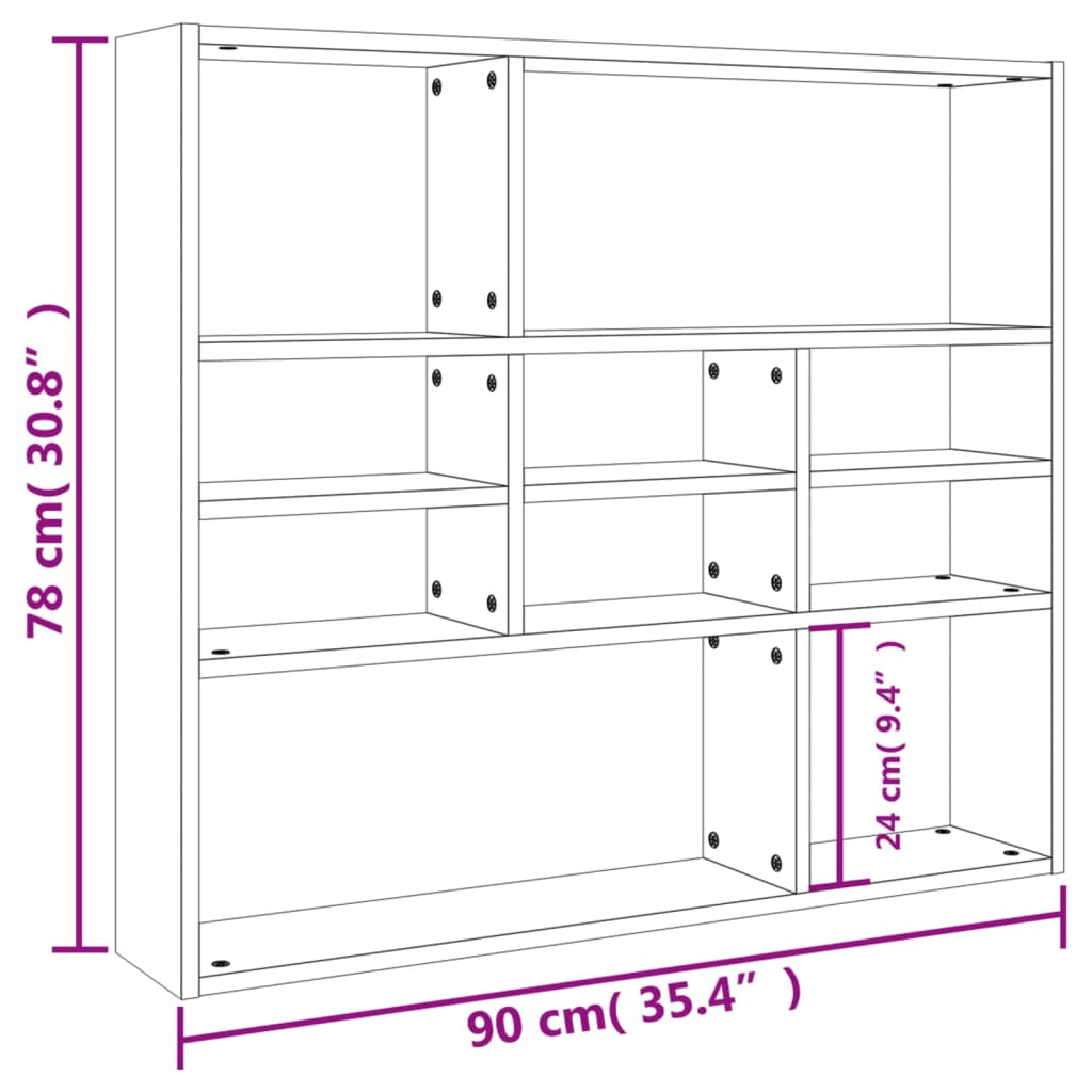 vidaXL Wall Shelf Black 90x16x78 cm Engineered Wood