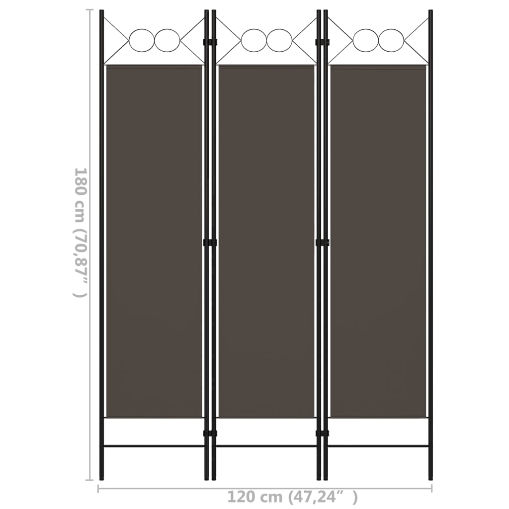 vidaXL 3-Panel Room Divider Anthracite 120x180 cm