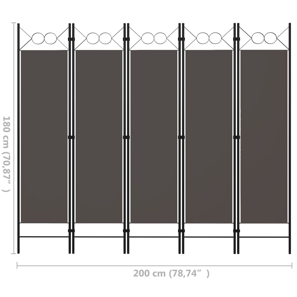 vidaXL 5-Panel Room Divider Anthracite 200x180 cm