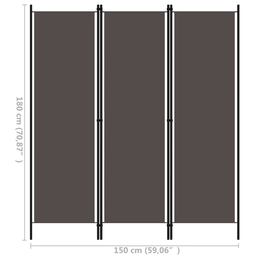 vidaXL 3-Panel Room Divider Anthracite 150x180 cm