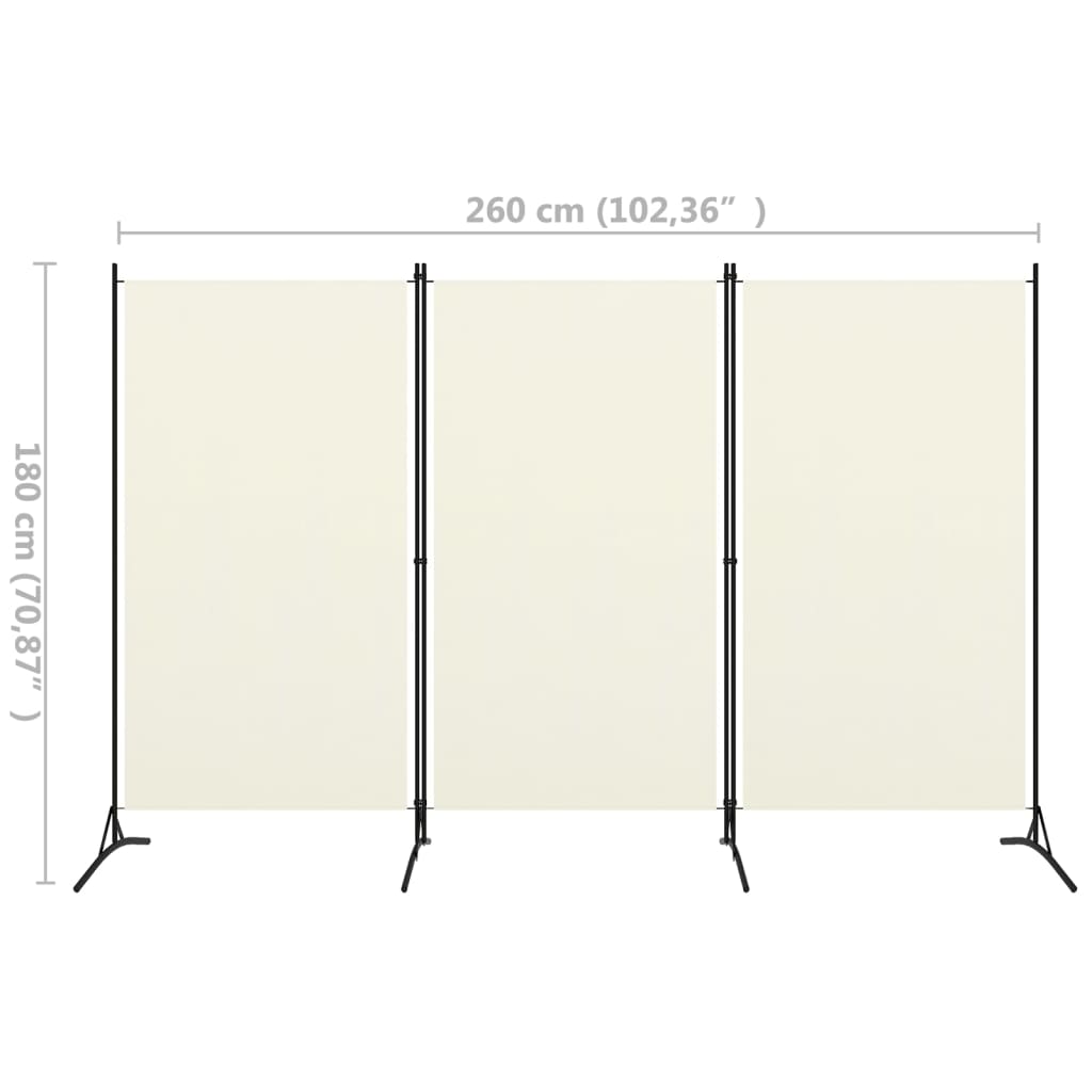 vidaXL 3-Panel Room Divider Black 260x180 cm