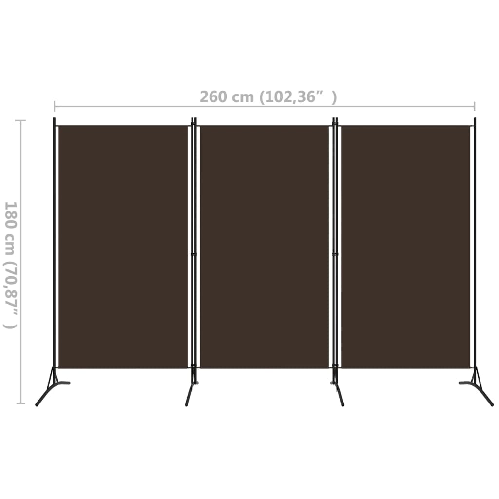 vidaXL 3-Panel Room Divider Black 260x180 cm