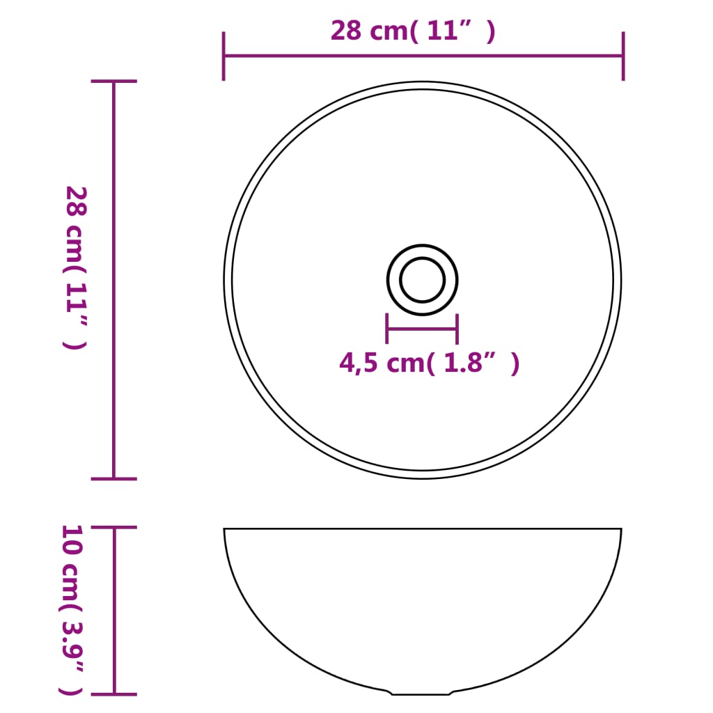 vidaXL Bathroom Sink Ceramic Matt Black Round