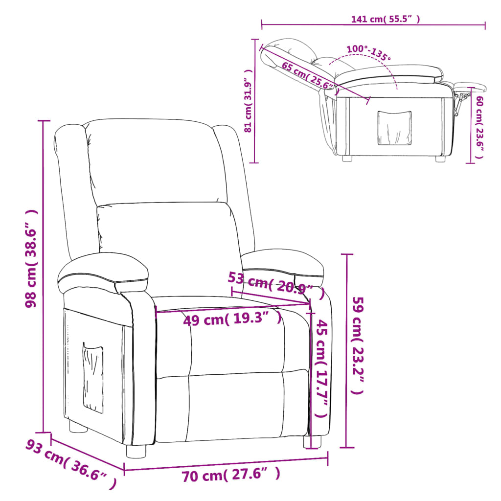vidaXL Recliner Chair Black Faux Leather