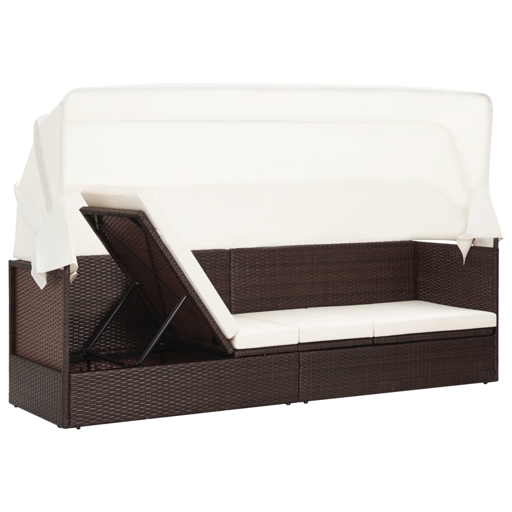 vidaXL Garden Sofa with Canopy Black Poly Rattan