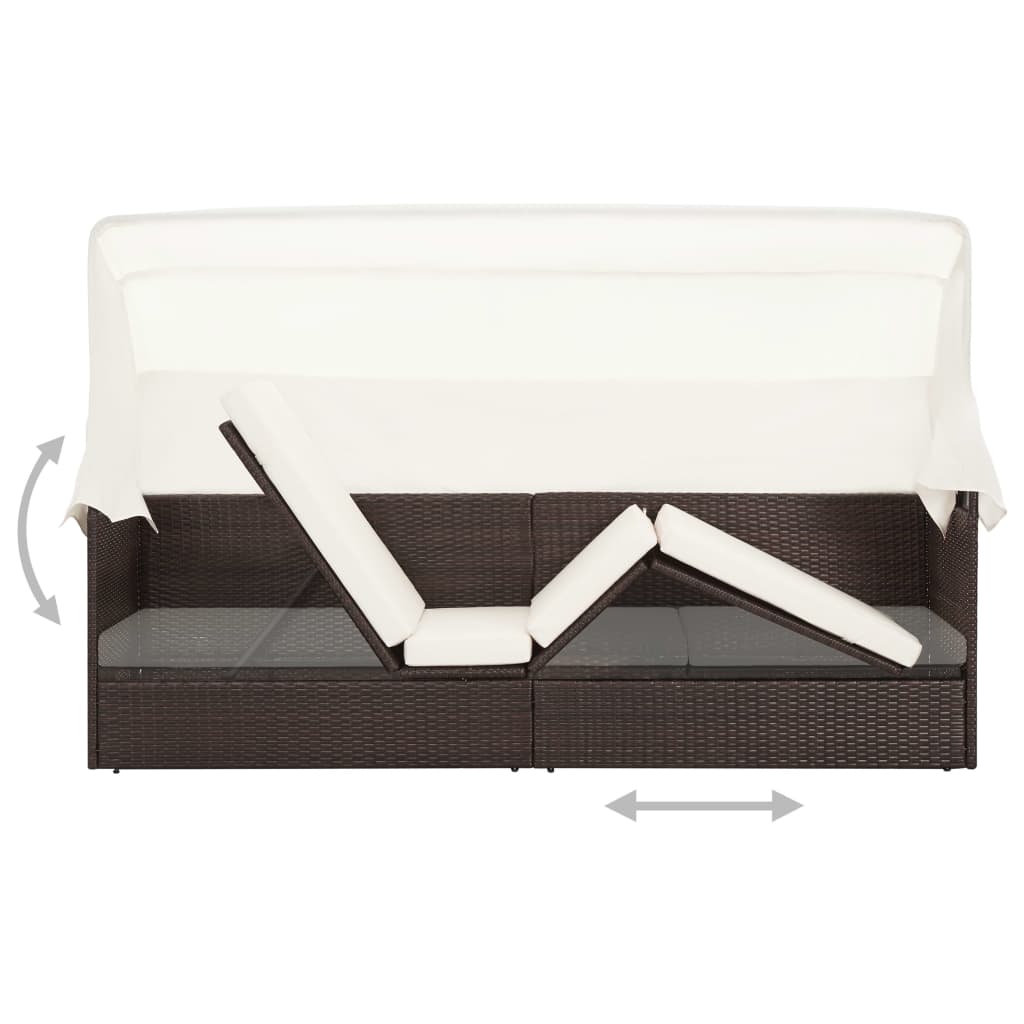 vidaXL Garden Sofa with Canopy Black Poly Rattan