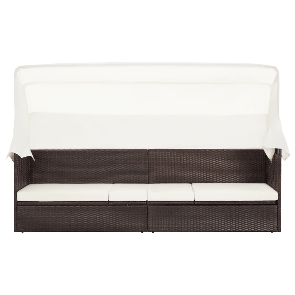 vidaXL Garden Sofa with Canopy Black Poly Rattan