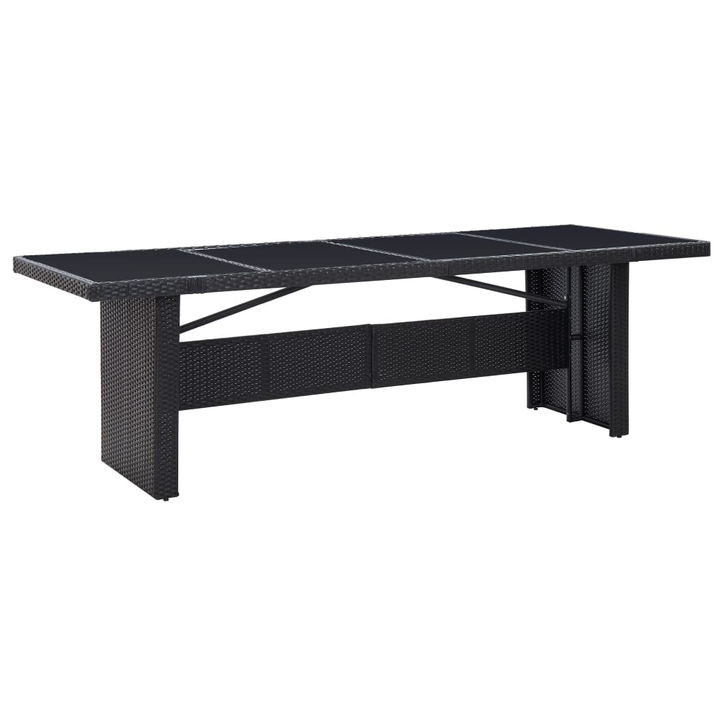 vidaXL Garden Table Black 240x90x74 cm Poly Rattan and Glass