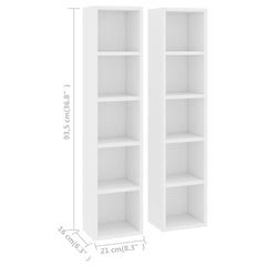 vidaXL CD Cabinets 2 pcs White 21x16x93.5 cm Engineered Wood