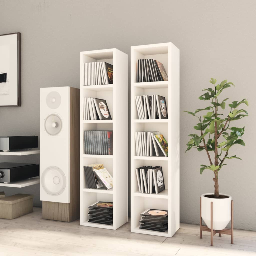 vidaXL CD Cabinets 2 pcs White 21x16x93.5 cm Engineered Wood