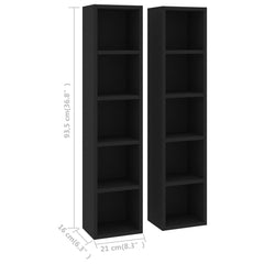 vidaXL CD Cabinets 2 pcs Black 21x16x93.5 cm Engineered Wood