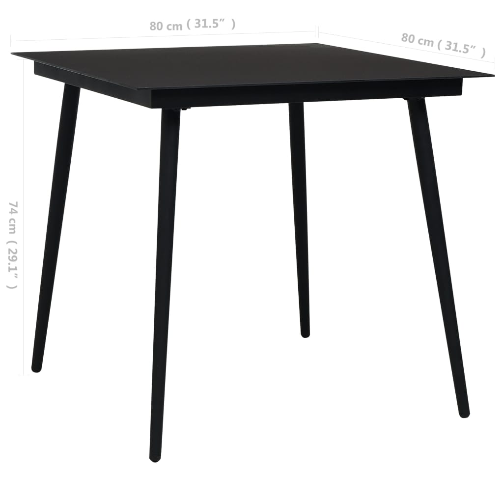 vidaXL Garden Dining Table Black 80x80x74 cm Steel and Glass