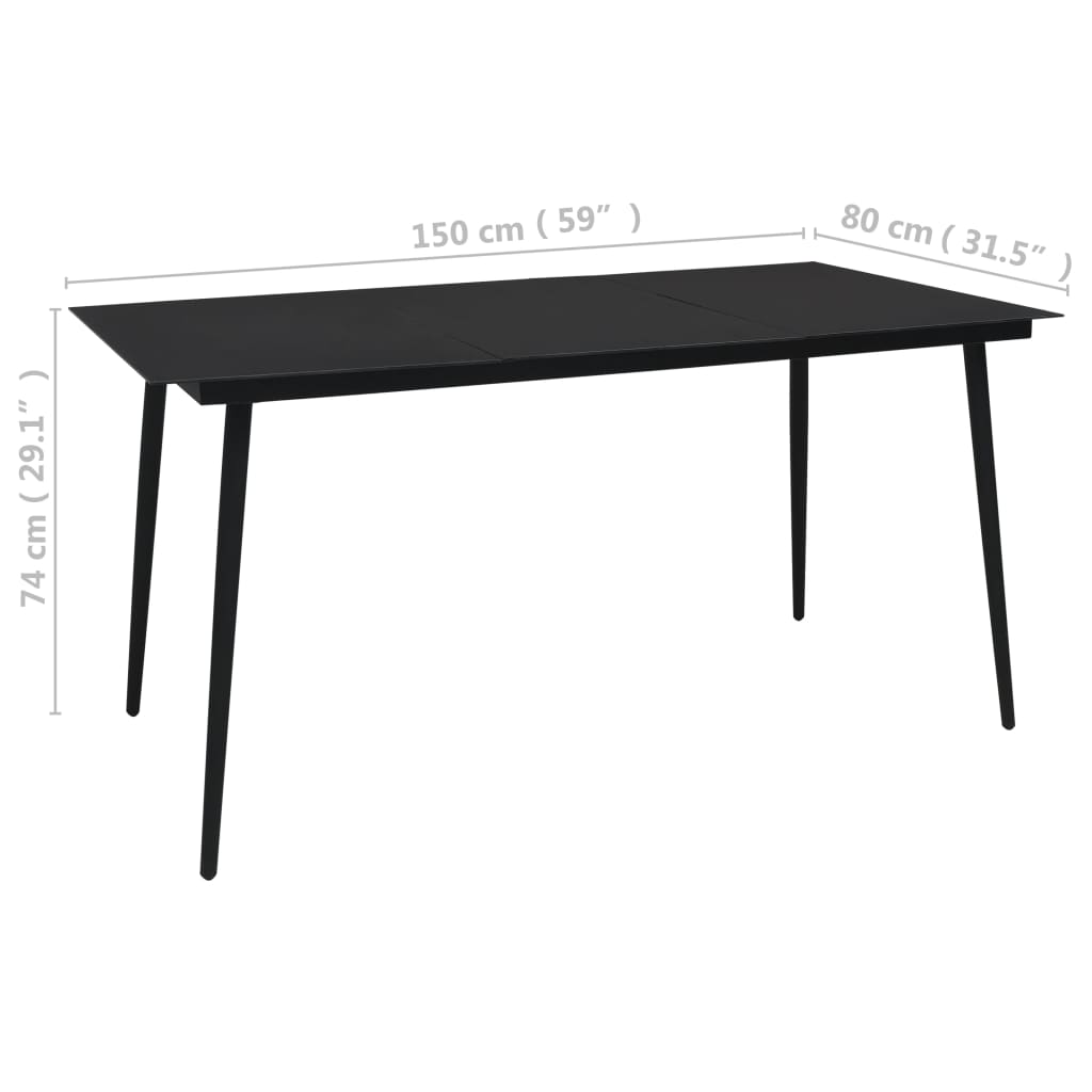 vidaXL Garden Dining Table Black 80x80x74 cm Steel and Glass