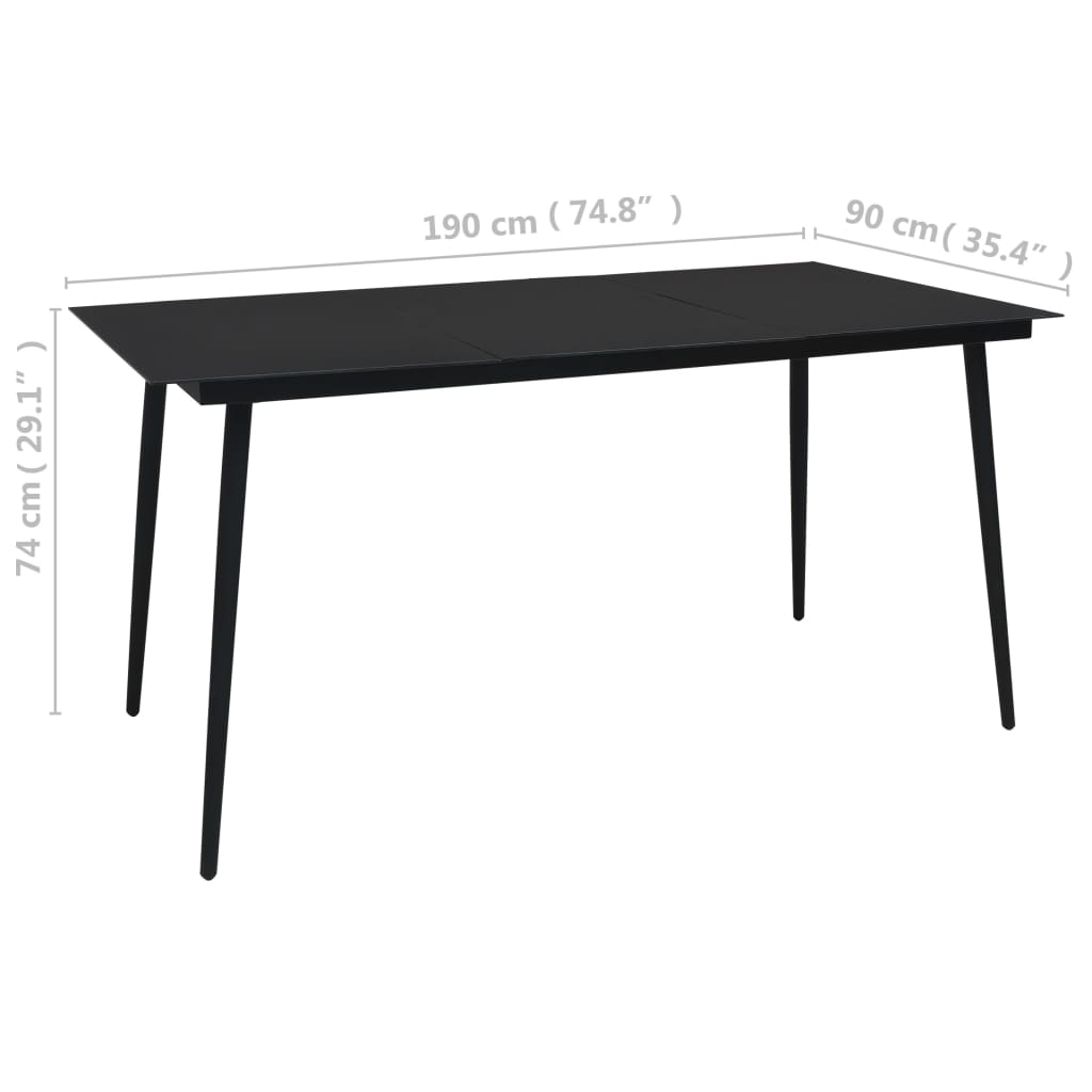 vidaXL Garden Dining Table Black 80x80x74 cm Steel and Glass