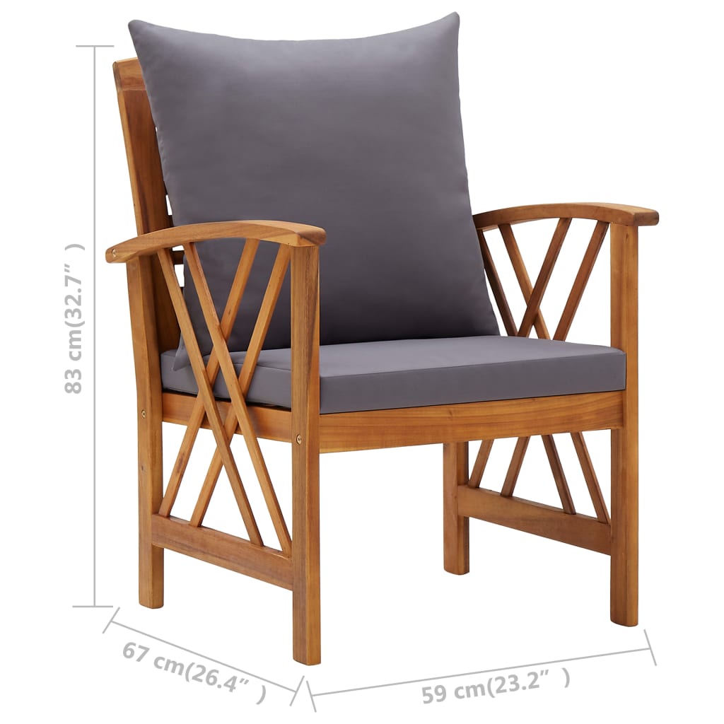 vidaXL Garden Chairs with Cushions 2 pcs Solid Acacia Wood